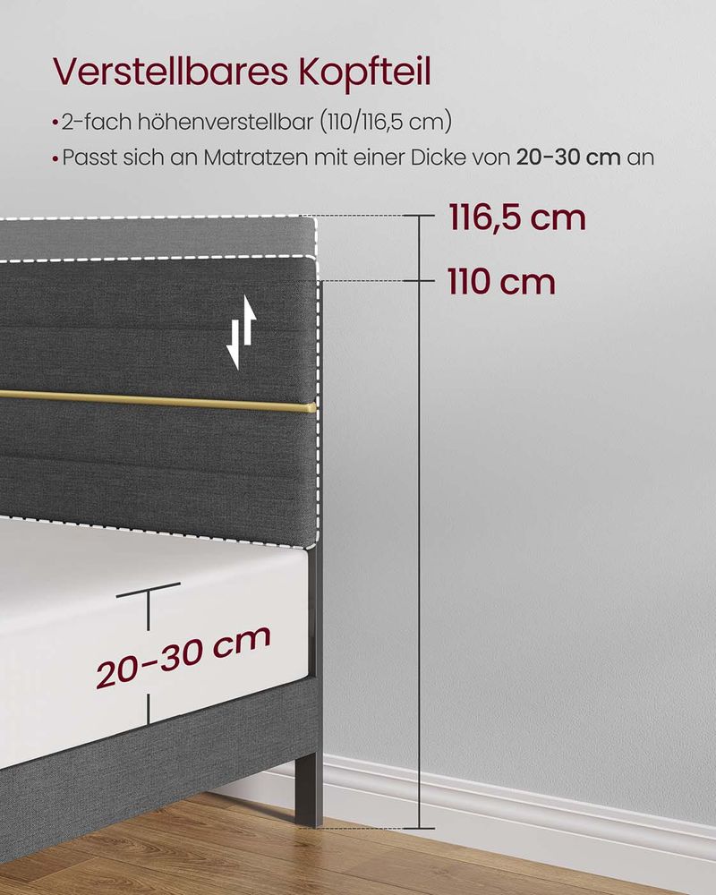 Gestoffeerd Bedframe – Leigrijs – In Hoogte Verstelbaar Hoofdbord – Robuuste Constructie - Image 8