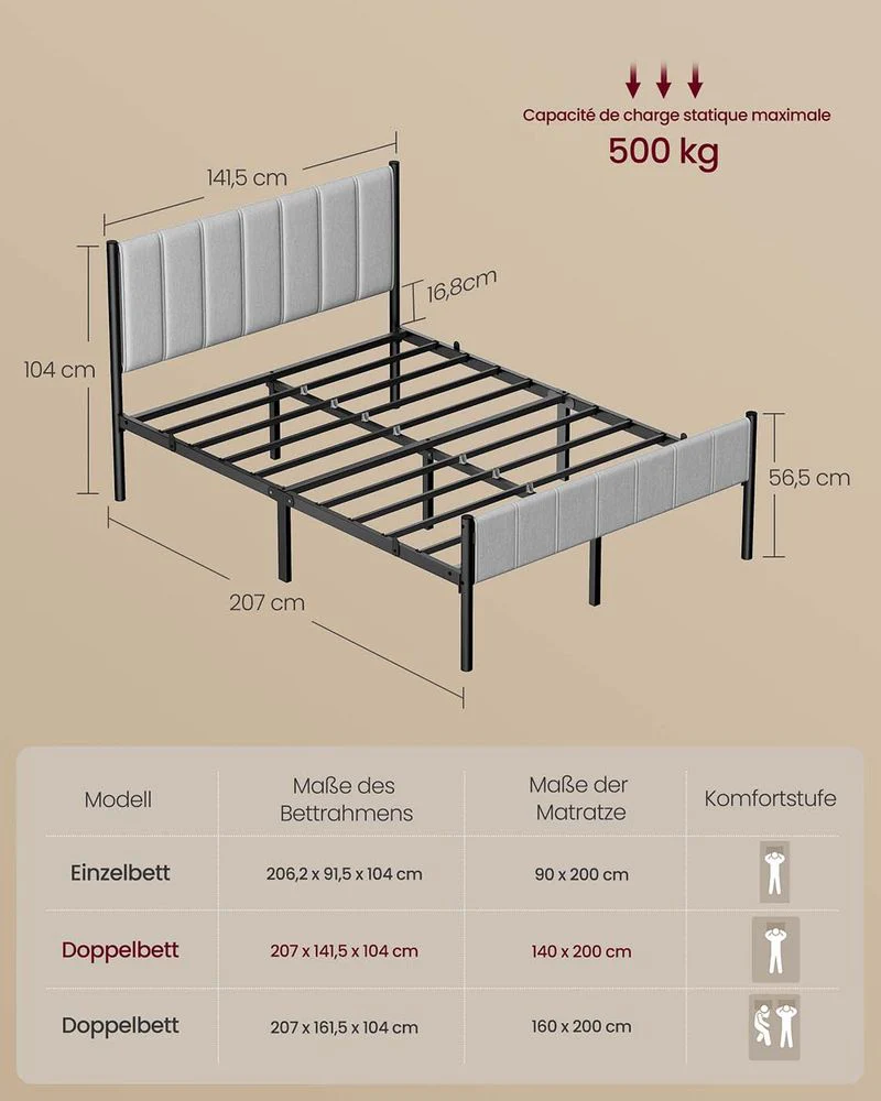 Gestoffeerd Bedframe met Hoofdbord – Minimalistisch Design – Met Opbergruimte – 3 Maten Beschikbaar - Image 13
