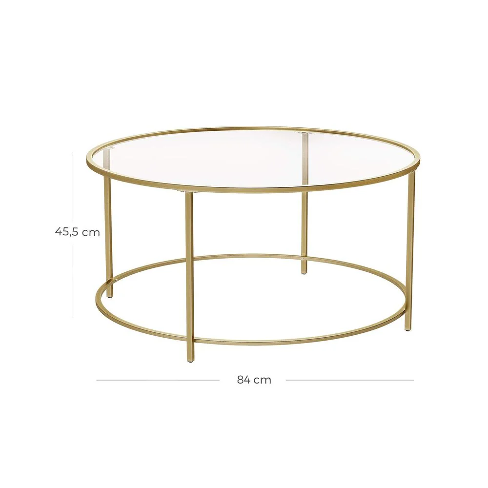 Gouden Salontafel met Gehard Glazen Blad - Ronde Tafel - Image 4
