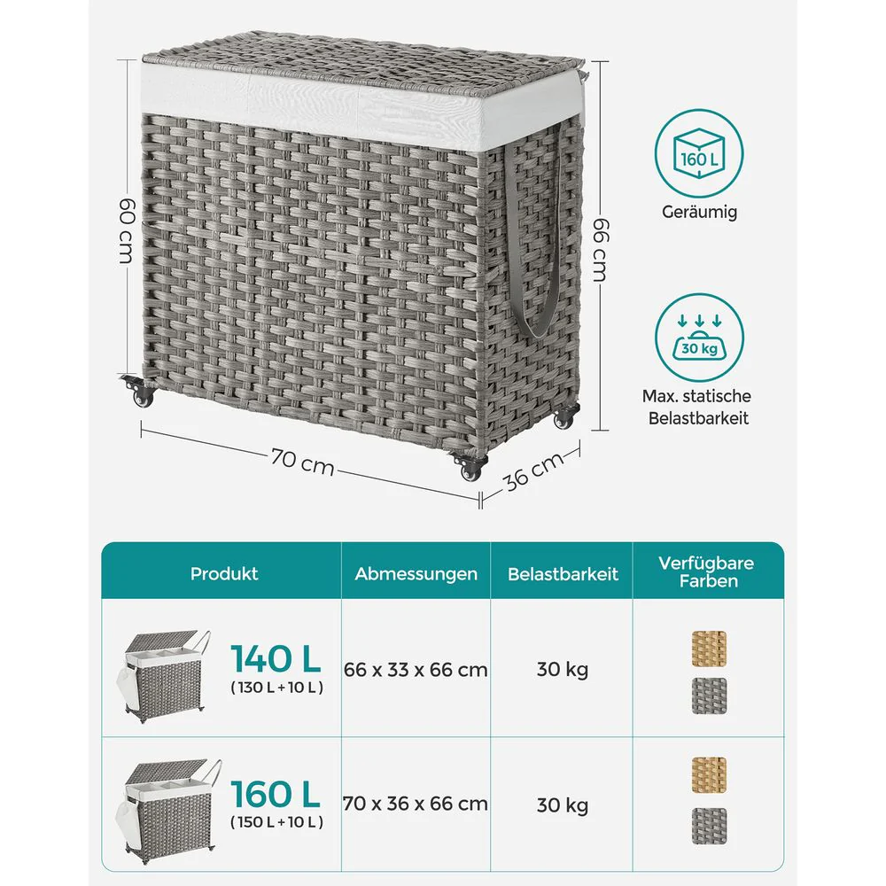 Handgevlochten wasmand - 140 of 160 liter opbergruimte - Image 7