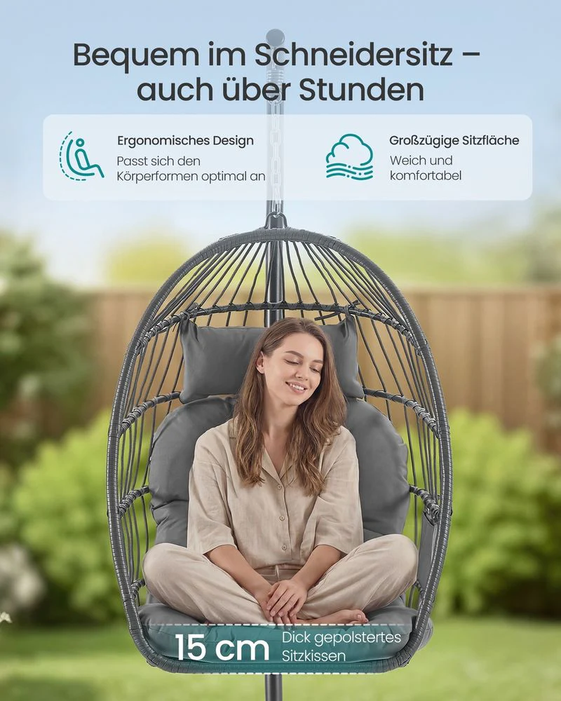 Hangstoel Met Standaard – Verstelbare Zithoogte – Met Kussen En Opbergvak – Voor Binnen En Buiten - Image 4