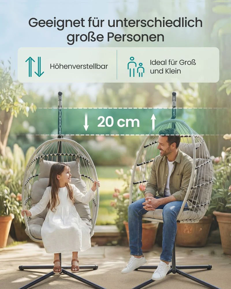 Hangstoel Met Standaard – Verstelbare Zithoogte – Met Kussen En Opbergvak – Voor Binnen En Buiten - Image 6