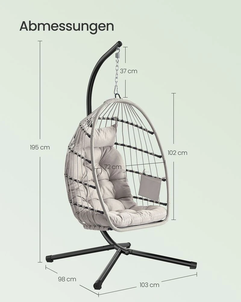 Hangstoel Met Standaard – Verstelbare Zithoogte – Met Kussen En Opbergvak – Voor Binnen En Buiten - Image 7