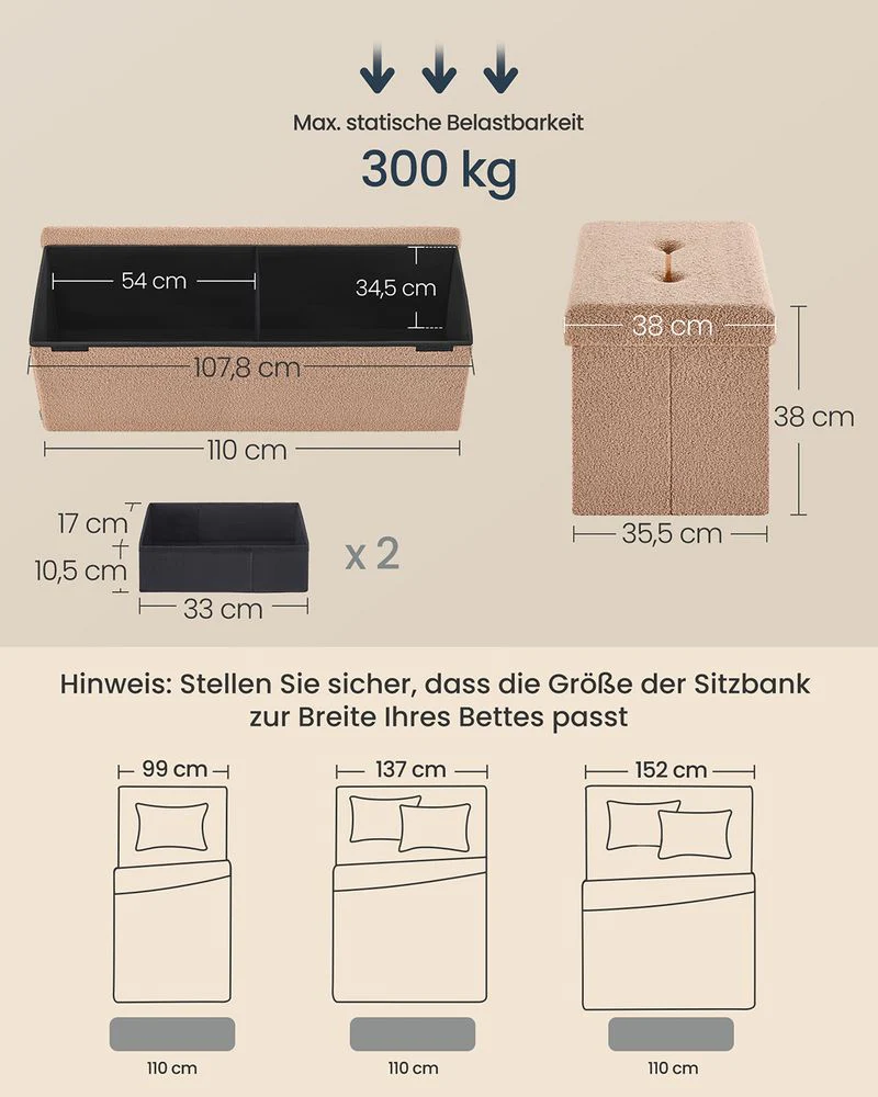 Stijlvolle Opvouwbare Opbergbank 131 Liter - Hocker met Opbergruimte - Image 5