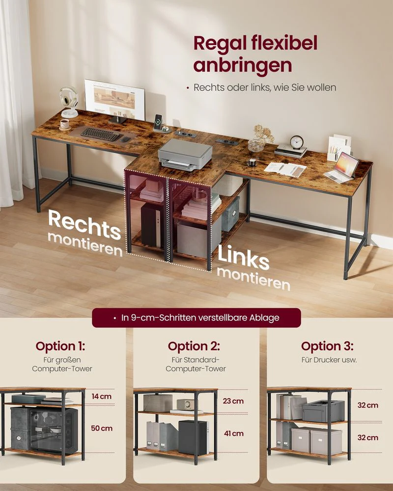 Hoekbureau L-Vorm Met Opbergruimte – Bureau Met Stopcontacten – Computerbureau Voor Thuiswerkplek - Image 6