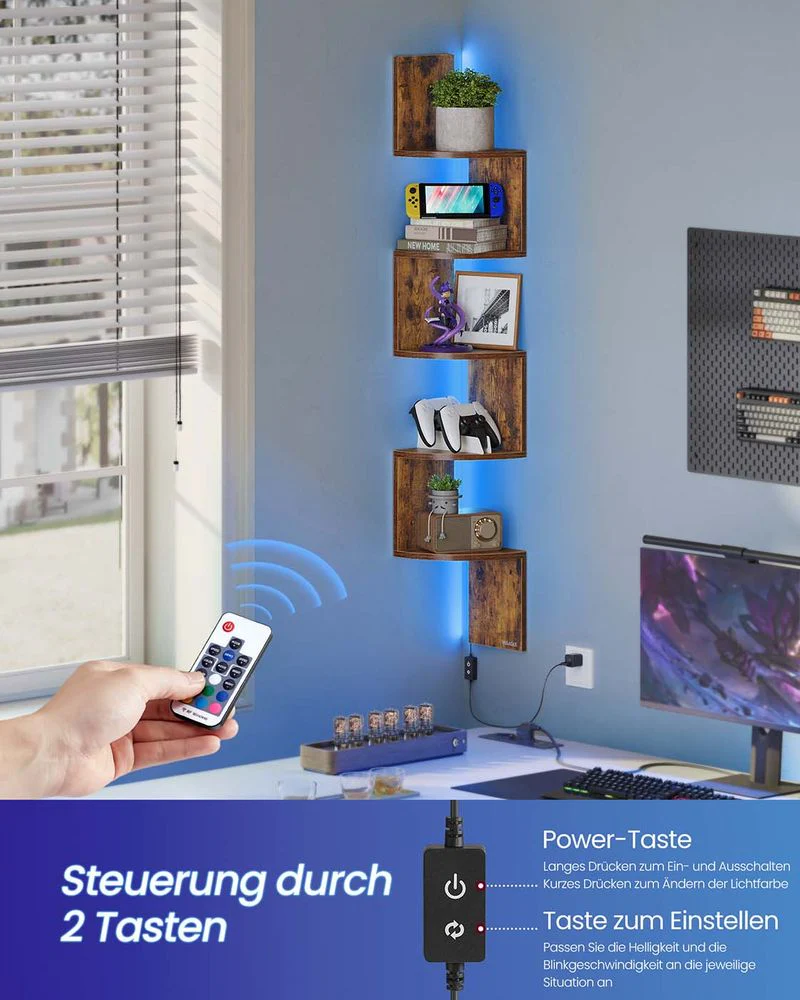 Hoekrek Met LED-Verlichting en Zigzagontwerp – 5 Niveaus, Sfeervolle Verlichting en Ruimtebesparend Ontwerp - Image 10