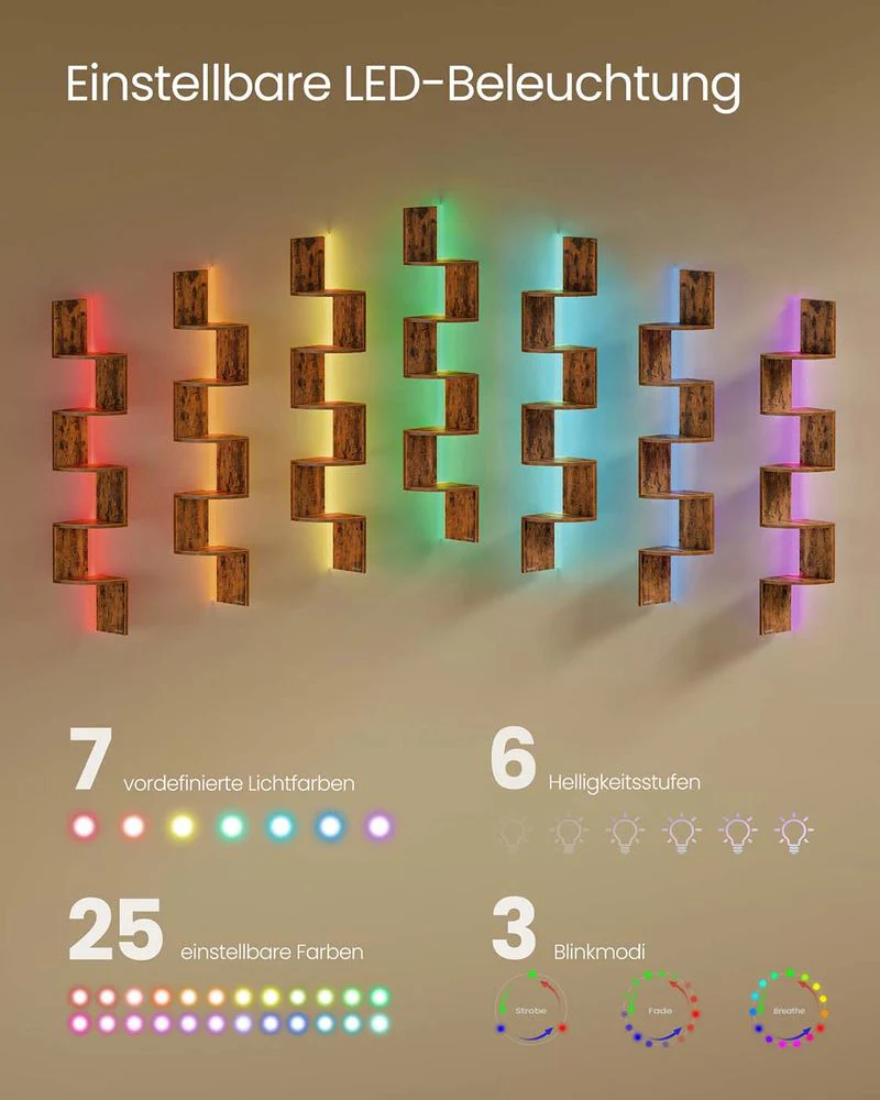 Hoekrek Met LED-Verlichting en Zigzagontwerp – 5 Niveaus, Sfeervolle Verlichting en Ruimtebesparend Ontwerp - Image 11