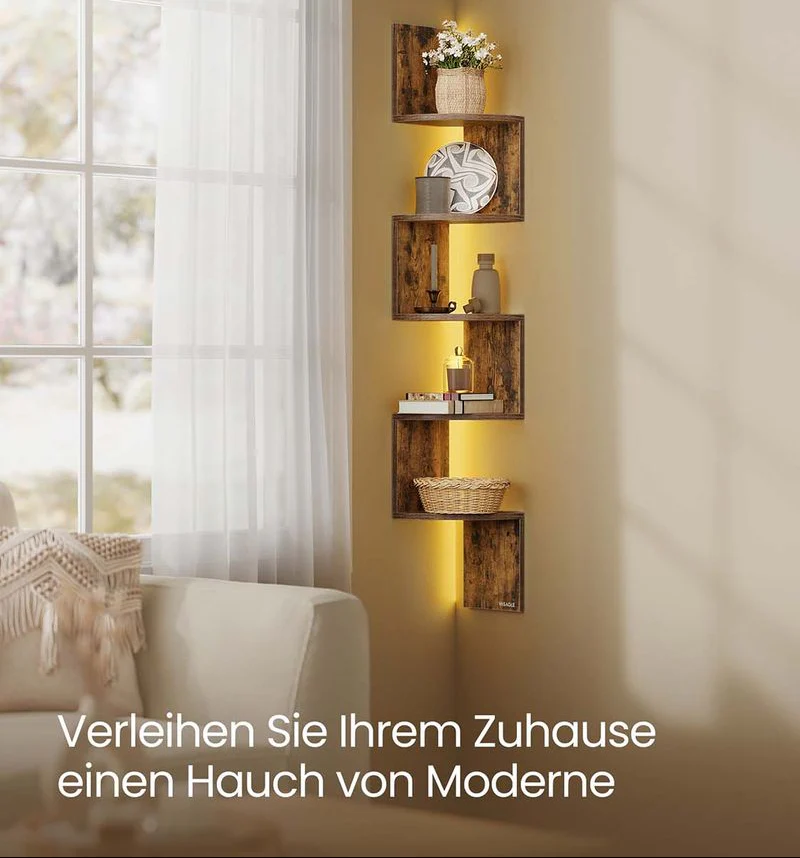Hoekrek Met LED-Verlichting en Zigzagontwerp – 5 Niveaus, Sfeervolle Verlichting en Ruimtebesparend Ontwerp - Image 12