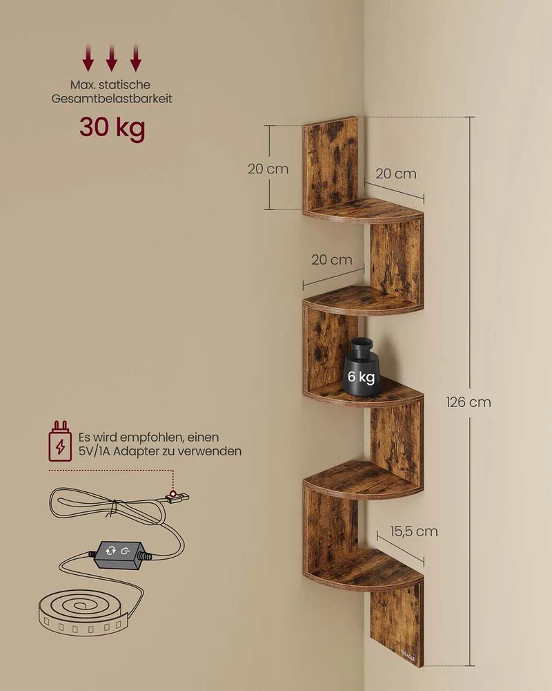 Hoekrek Met LED-Verlichting en Zigzagontwerp – 5 Niveaus, Sfeervolle Verlichting en Ruimtebesparend Ontwerp - Image 8