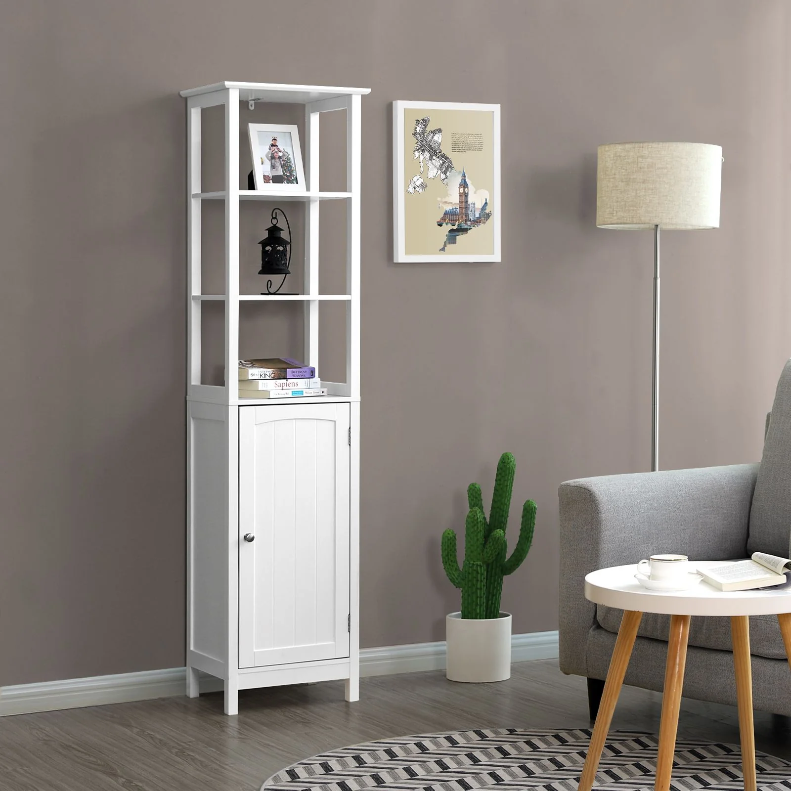 Hoge Badkamerkast met Deur en Open Vakken – 160 cm Hoog – Voor Badkamer, Keuken of Hal - Image 2