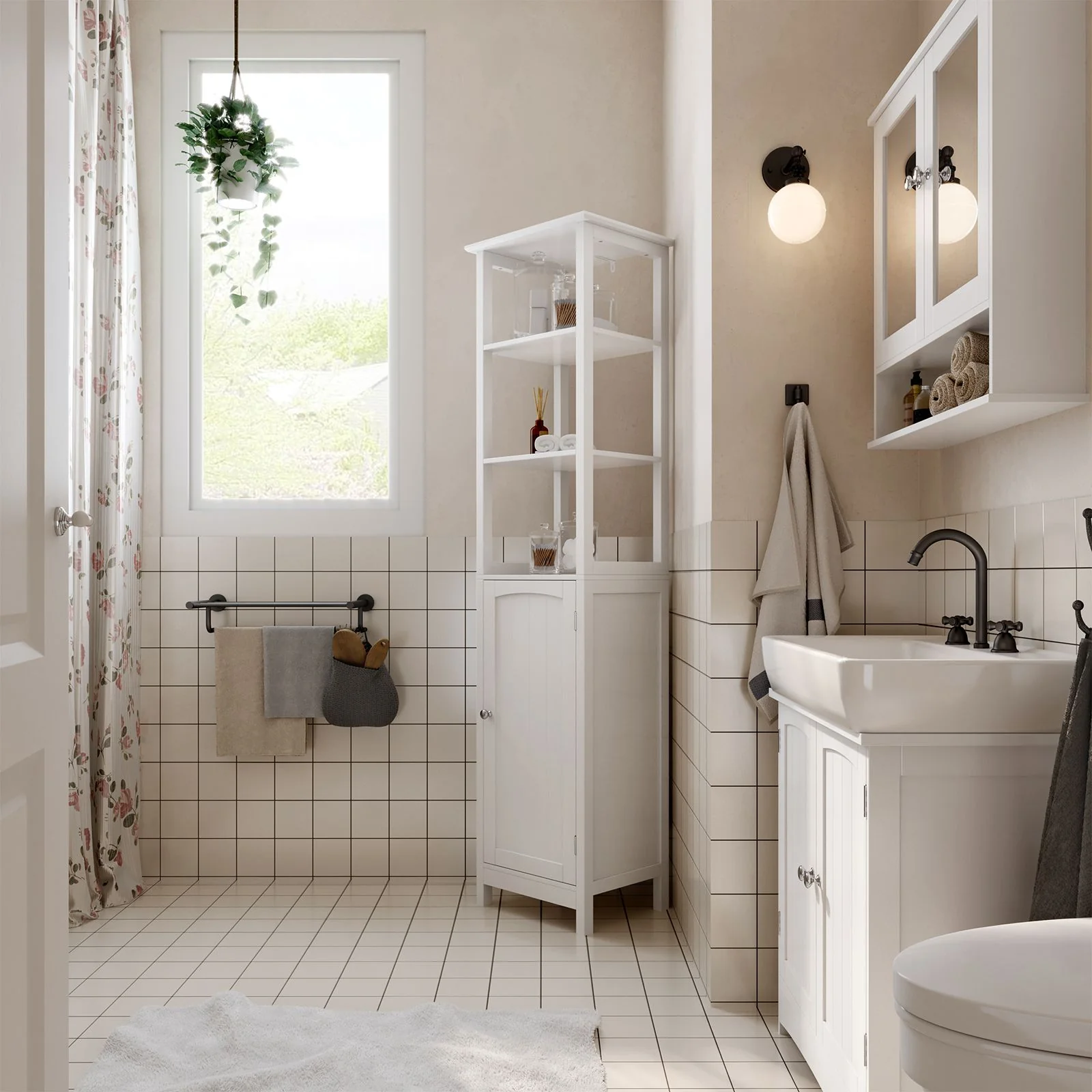 Hoge Badkamerkast met Deur en Open Vakken – 160 cm Hoog – Voor Badkamer, Keuken of Hal - Image 3