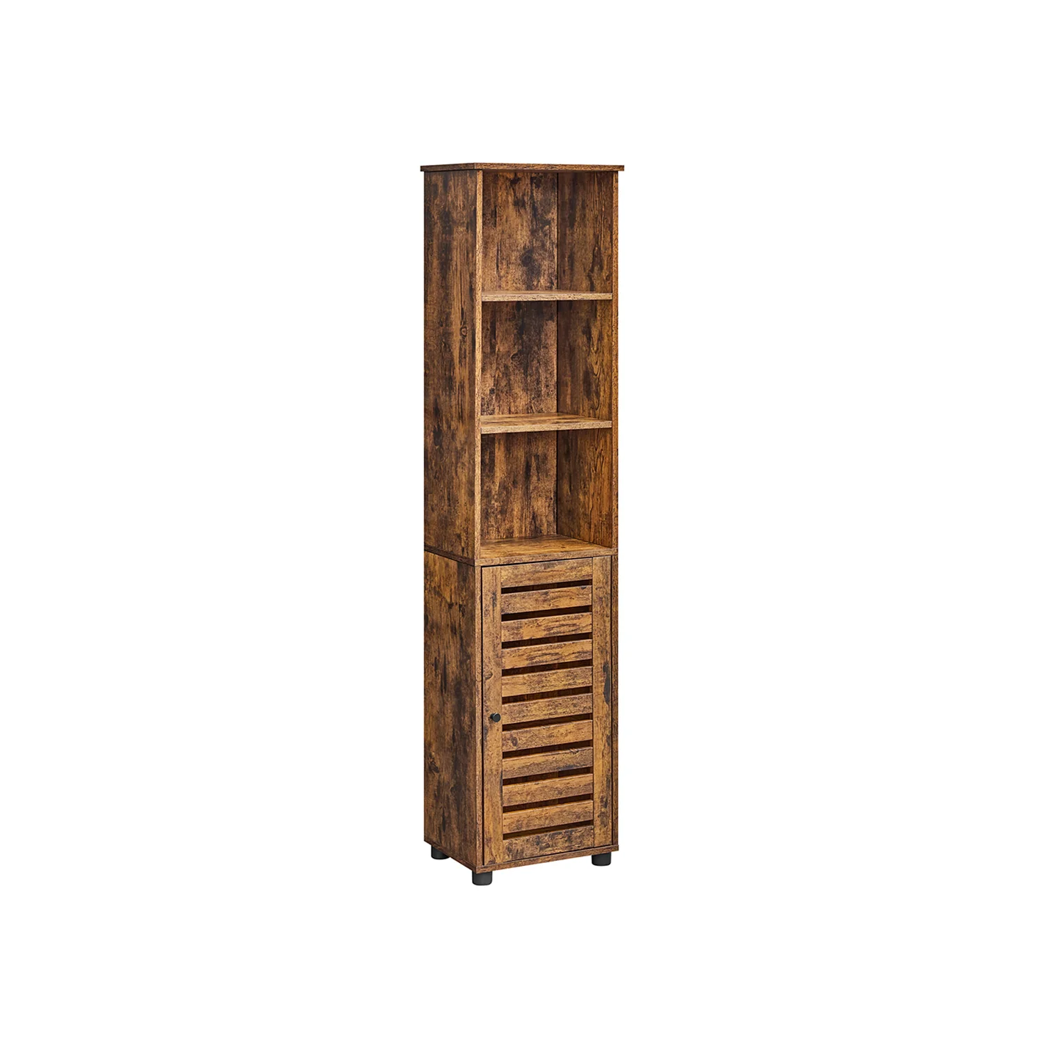 Hoge Opbergkast met Deur en Open Vakken – Industrieel Design – 167 cm Hoog – Rustiek Bruin
