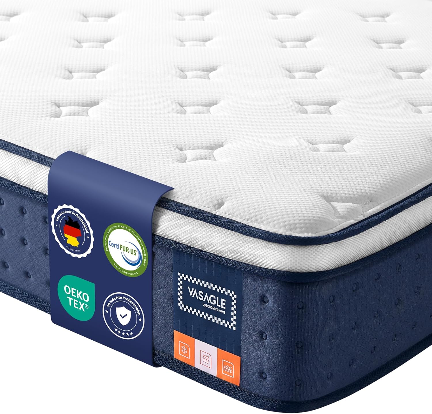 Hybride Matras – Pocketvering Met Gel-Memoryschuim – 7-Lagen Ondersteuning – Ademend – Stevigheid H3 – Verkoelend