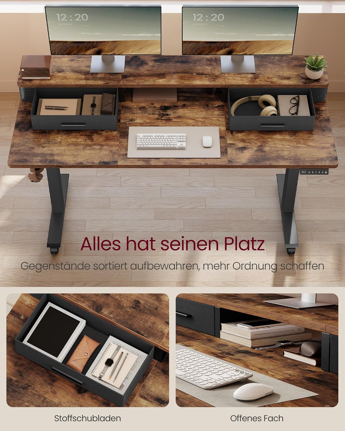 In Hoogte Verstelbaar Bureau – Elektrisch – Met Geheugenfunctie, Monitorstandaard En Stopcontact - Image 5