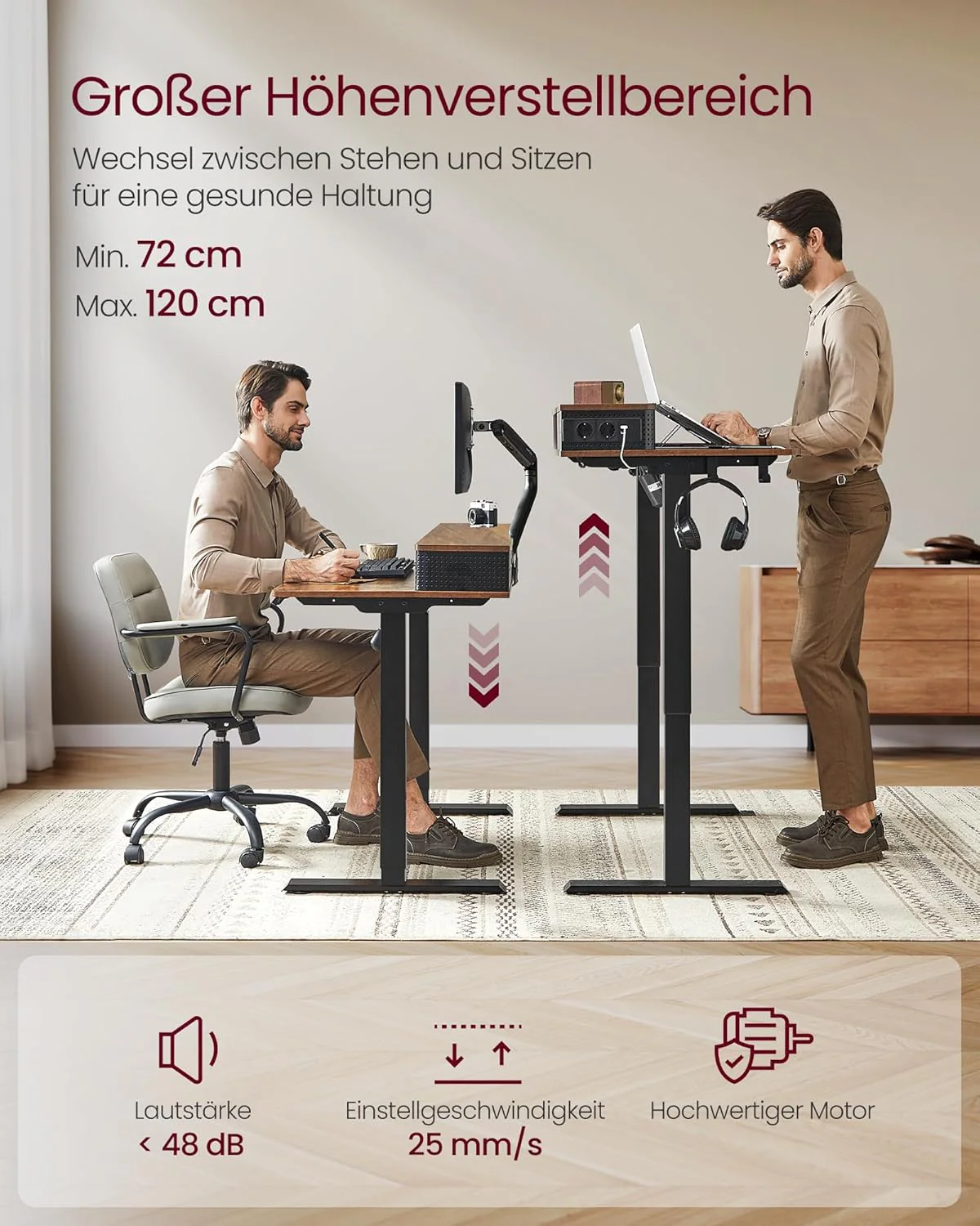 In Hoogte Verstelbaar Bureau – Elektrisch – Met Geheugenfunctie, Monitorstandaard En Stopcontact - Image 6