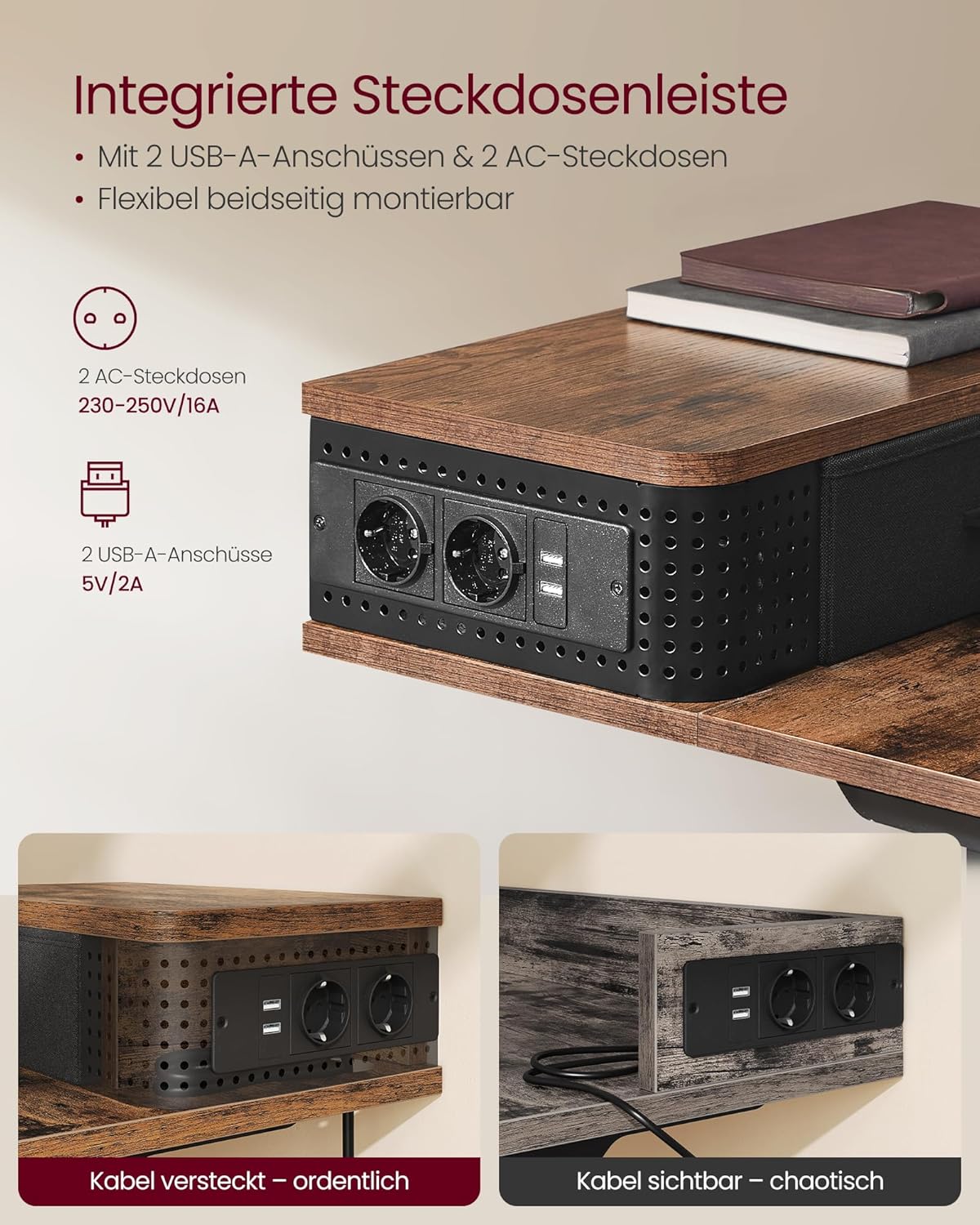 In Hoogte Verstelbaar Bureau – Elektrisch – Met Geheugenfunctie, Monitorstandaard En Stopcontact - Image 8