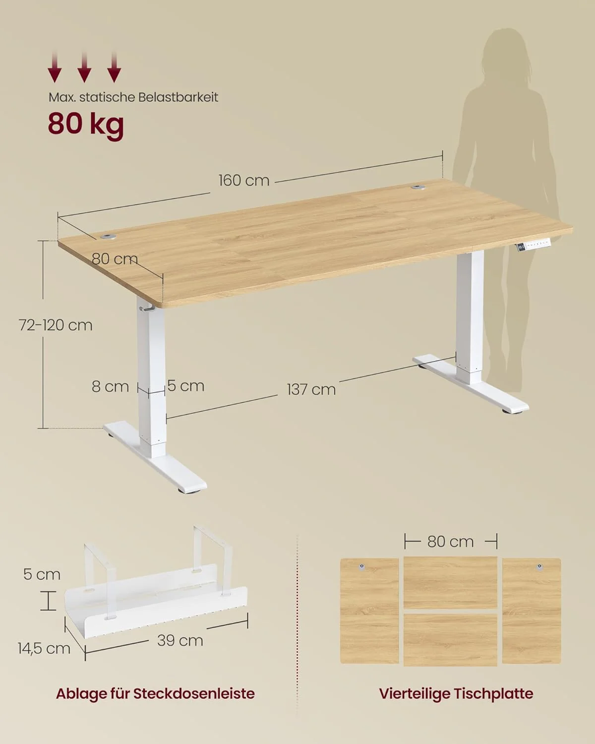 Elektrisch Verstelbaar Bureau – USB-C – Met Geheugenfunctie – Kabelgoot – Statafel Met Extra Dikke Poten - Image 5