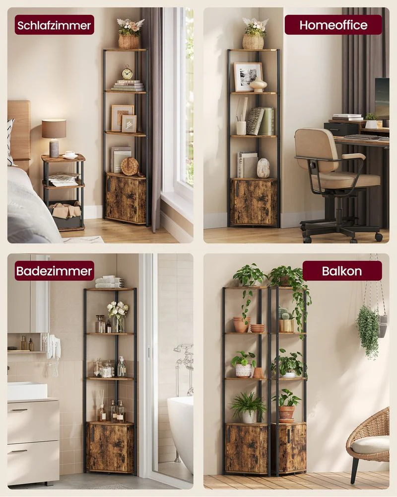 Industrieel Hoekrek Met Kast – 5 Lagen – Ruimtebesparend Opbergrek – Metaal En Hout - Image 3