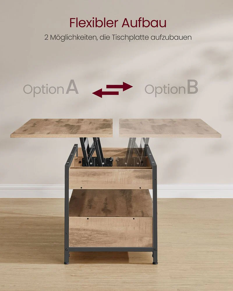 Industrieel Verstelbaar Salontafel met Lift-Top – 120 x 50 cm – Met Lades en Verborgen Opbergruimte - Image 5