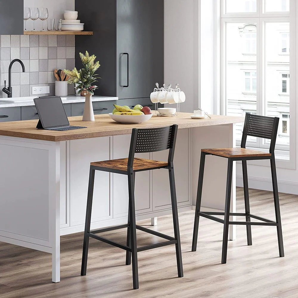 Industriële Barstoelen Set van 2 - Vintage Houtlook - Met Rugleuning - Image 10