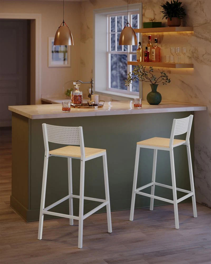 Industriële Barstoelen Set van 2 - Vintage Houtlook - Met Rugleuning - Image 4