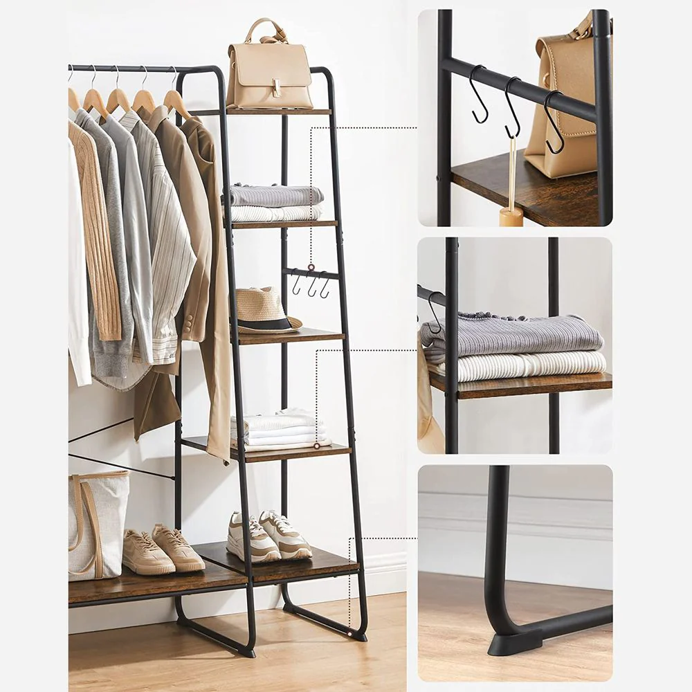 Industriële Garderobestandaard met Legplanken en S-Haken – Ruimtebesparende Kleding- en Schoenopslag – Veelzijdig en Stevig Ontwerp - Image 5