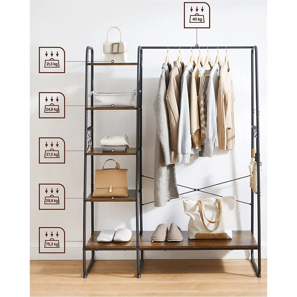 Industriële Garderobestandaard met Legplanken en S-Haken – Ruimtebesparende Kleding- en Schoenopslag – Veelzijdig en Stevig Ontwerp - Image 6