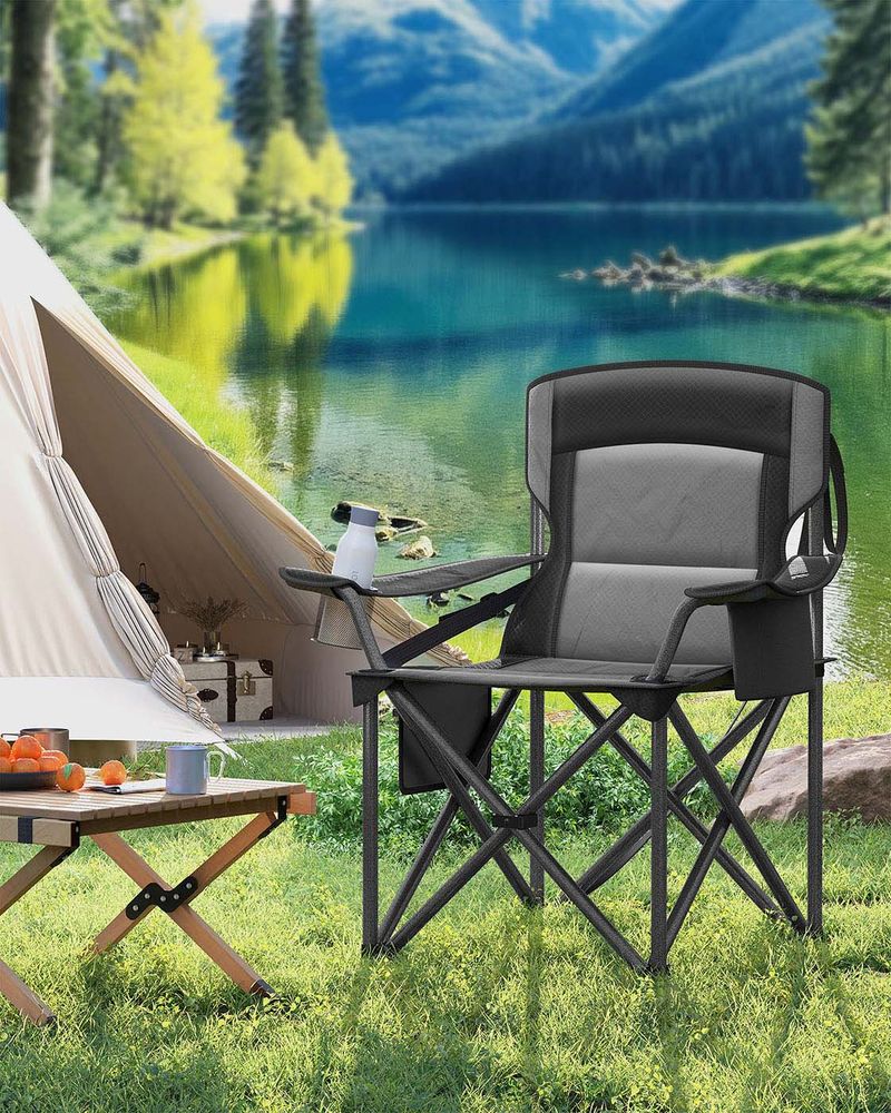 Kampeerstoel met Bekerhouder – 99,5 cm Hoog – Gevoerde Zitting – 205 kg Draagvermogen – Opvouwbaar – 63 x 95 cm - Image 4