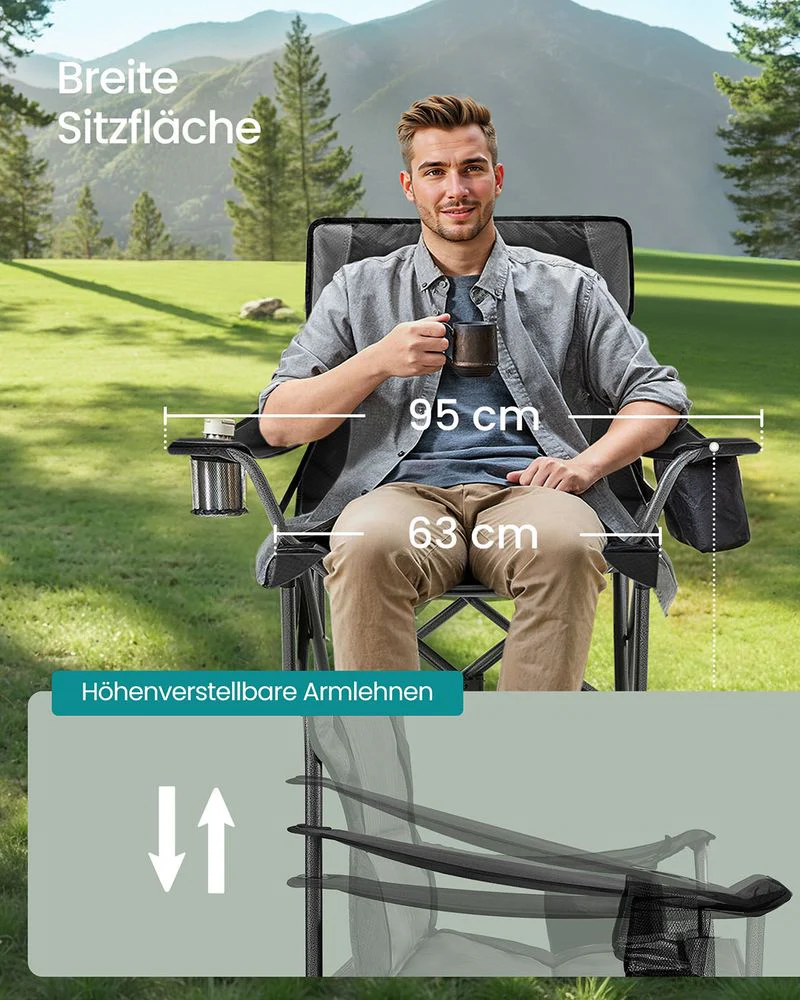 Kampeerstoel met Bekerhouder – 99,5 cm Hoog – Gevoerde Zitting – 205 kg Draagvermogen – Opvouwbaar – 63 x 95 cm - Image 5