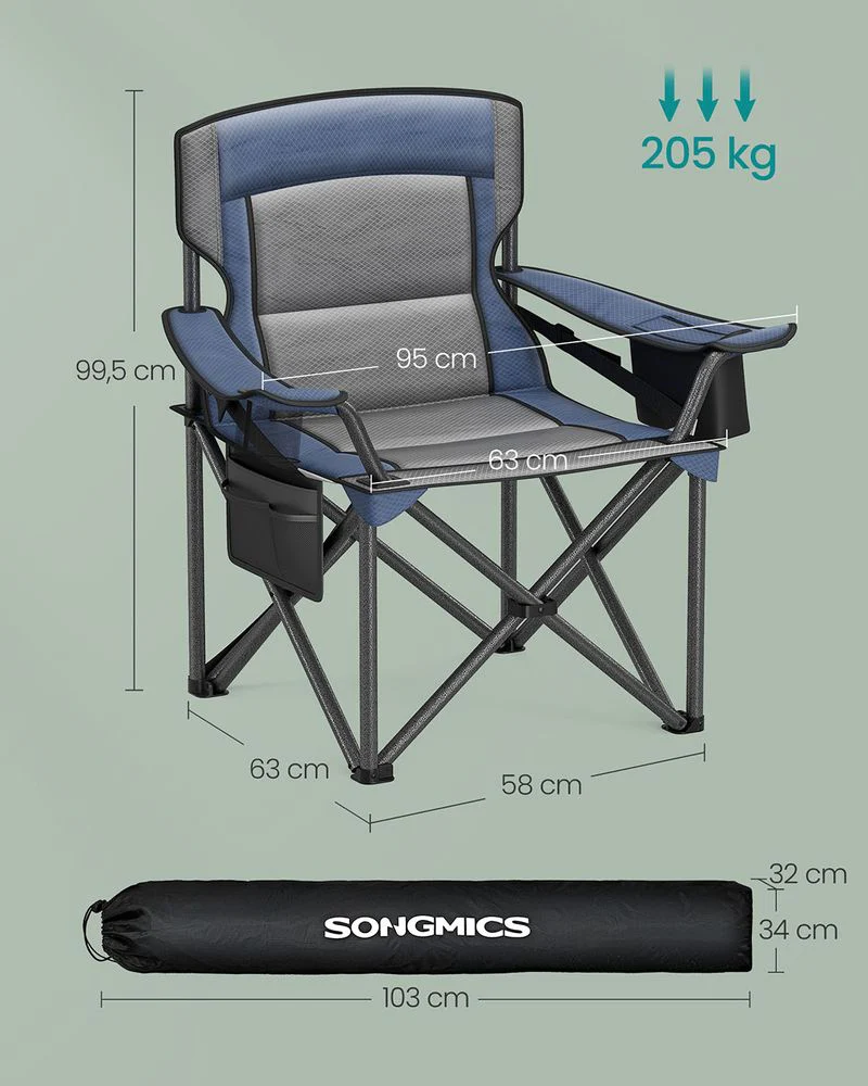 Kampeerstoel met Bekerhouder – 99,5 cm Hoog – Gevoerde Zitting – 205 kg Draagvermogen – Opvouwbaar – 63 x 95 cm - Image 8