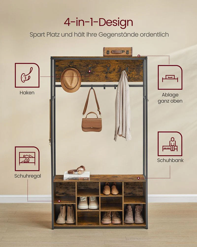Industriële Kapstok met Bank en Schoenenrek – 4-in-1 Ontwerp - Image 5