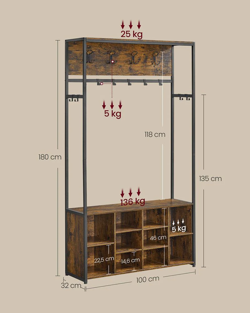 Industriële Kapstok met Bank en Schoenenrek – 4-in-1 Ontwerp - Image 8