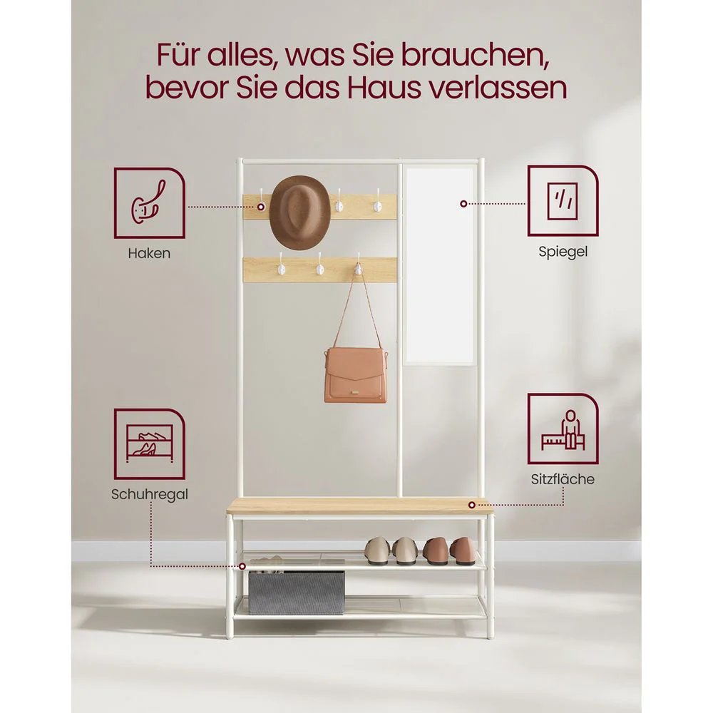 Kapstok met Schoenenrek en Spiegel – 4-in-1 Halmeubel - Image 5