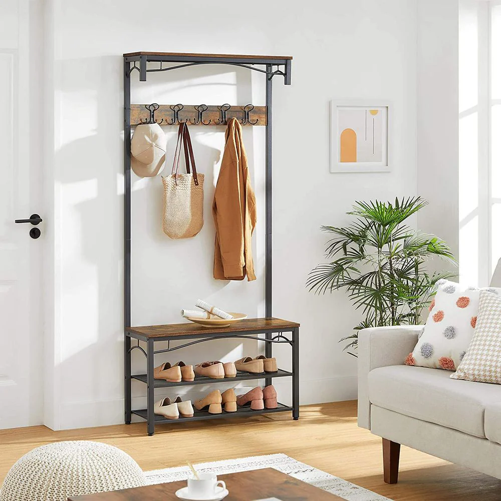 Kapstok met Schoenenrek en Zitbank – Industrieel Design – Halmeubel 80 cm Breed - Image 2