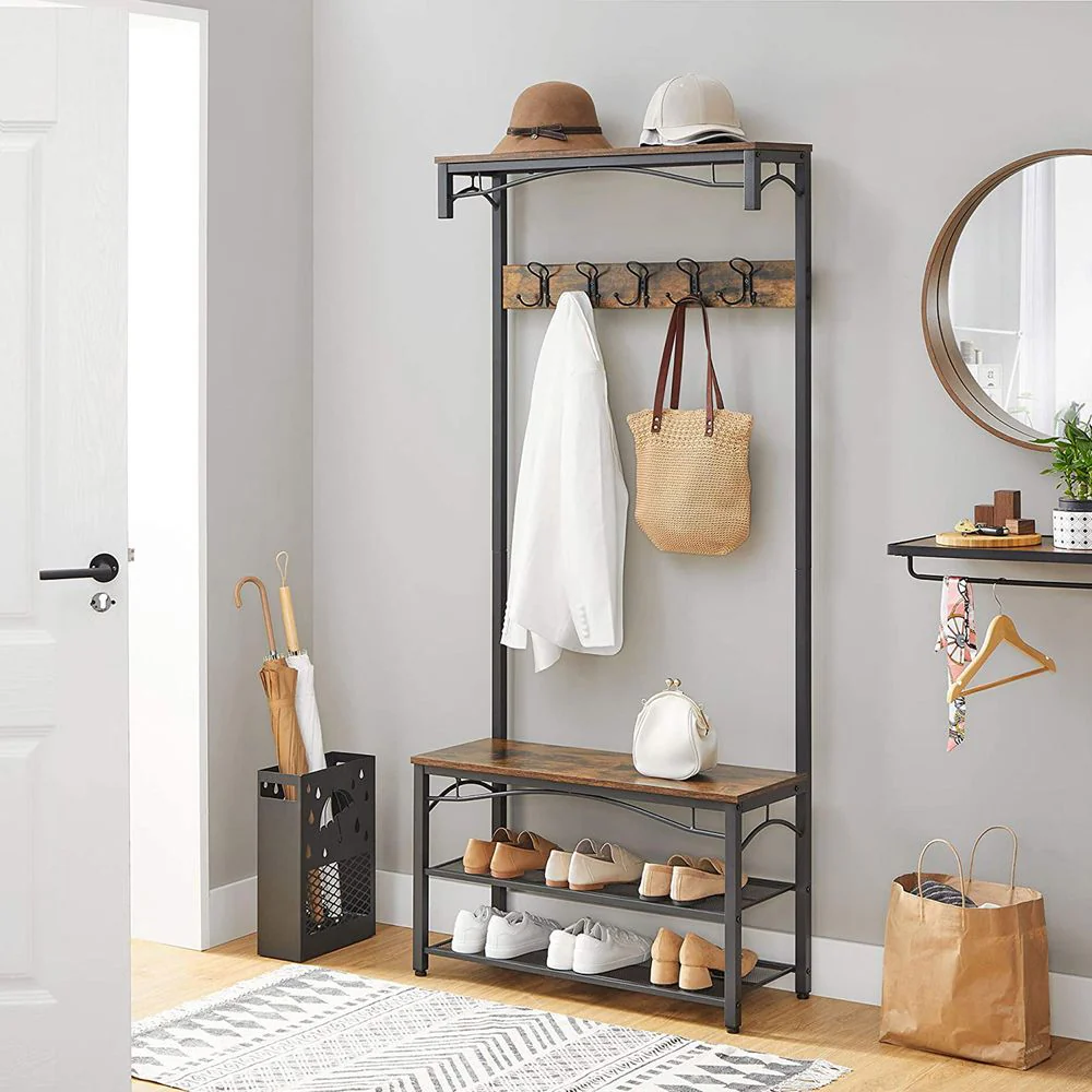 Kapstok met Schoenenrek en Zitbank – Industrieel Design – Halmeubel 80 cm Breed - Image 3