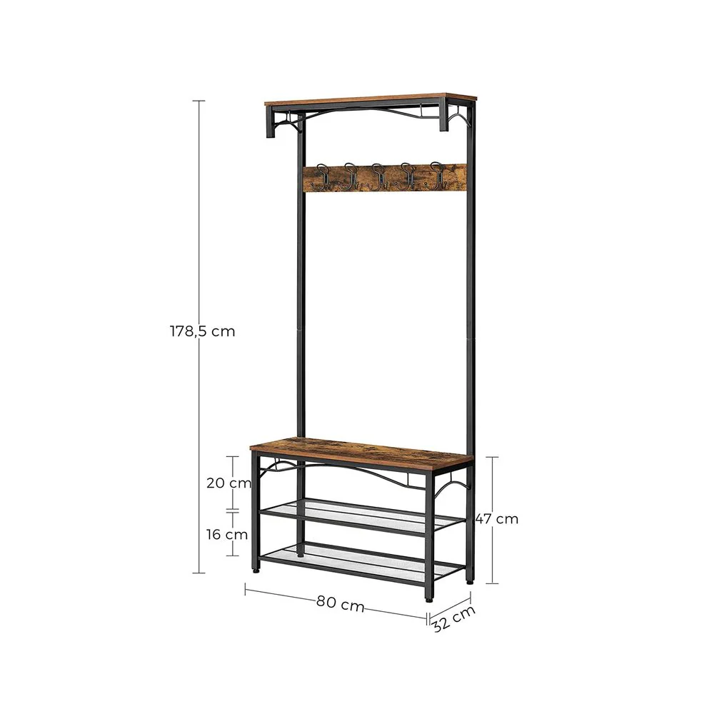 Kapstok met Schoenenrek en Zitbank – Industrieel Design – Halmeubel 80 cm Breed - Image 7