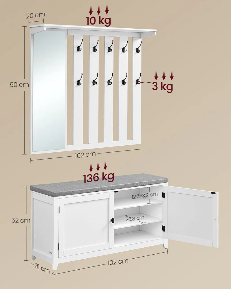 Kapstok met Spiegel & Schoenenbank – Complete Halmeubelset met Kastje - Image 7