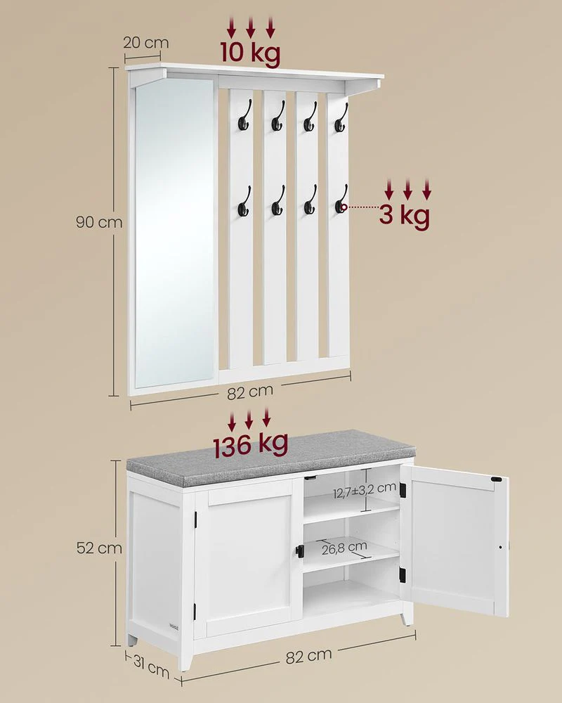 Kapstok met Spiegel & Schoenenbank – Complete Halmeubelset met Kastje - Image 8