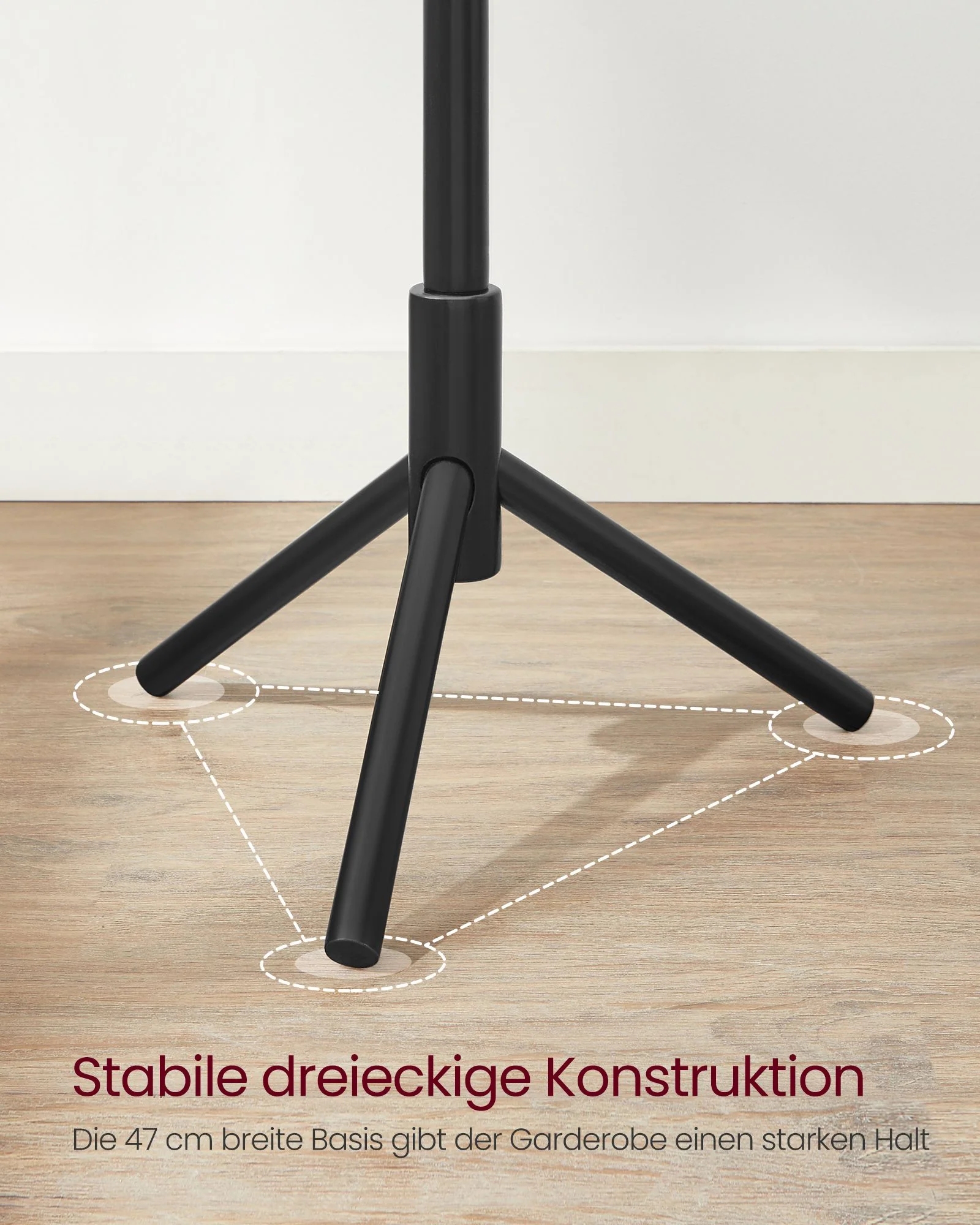 Kapstok van Massief Hout – Vrijstaand – 8 Haken – Verstelbare Hoogte – 47 x 47 x 175 cm – Zwart - Image 3