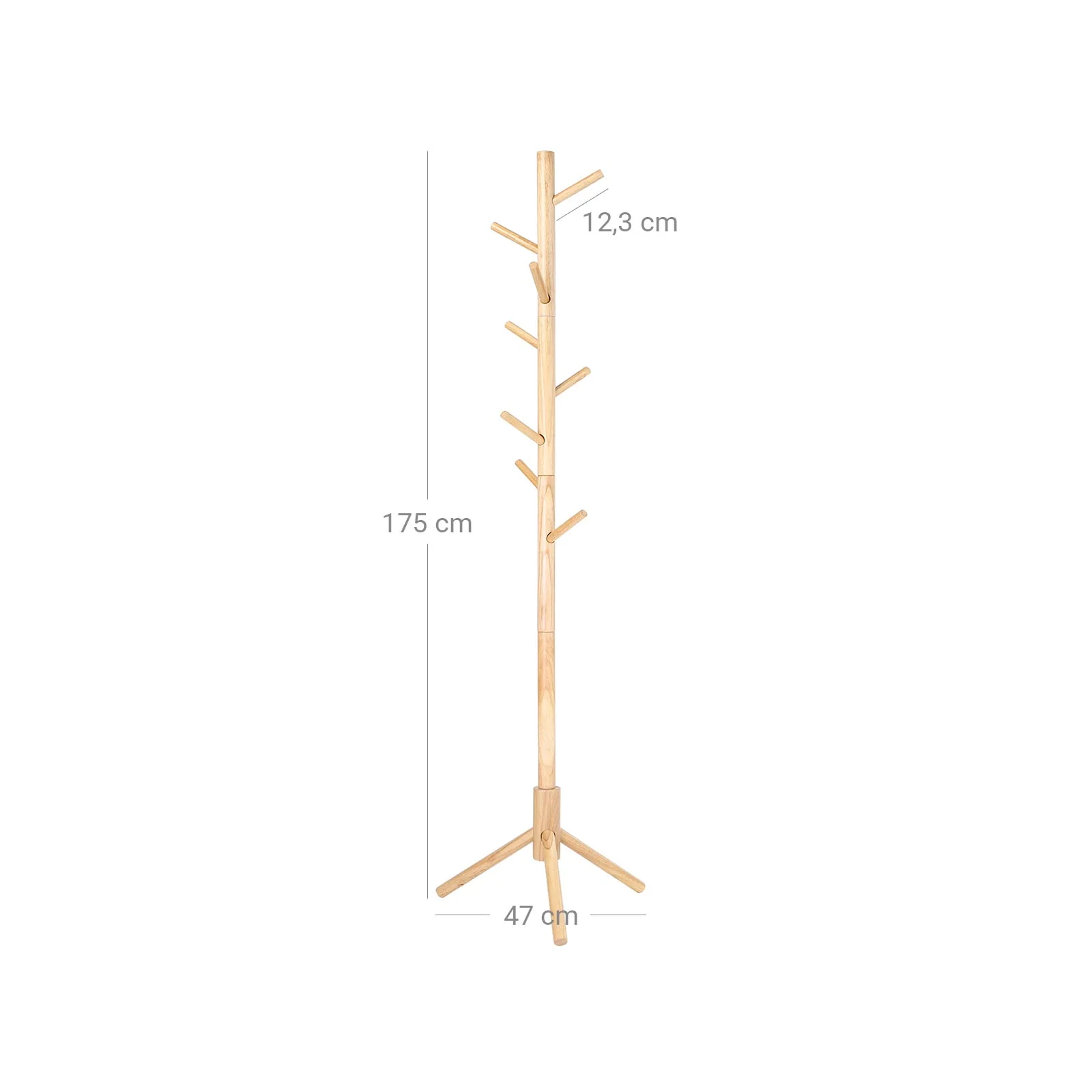Kapstok van Massief Rubberhout – Vrijstaand – 8 Haken – Verstelbare Hoogte – 47 x 47 x 175 cm – Naturel - Image 7