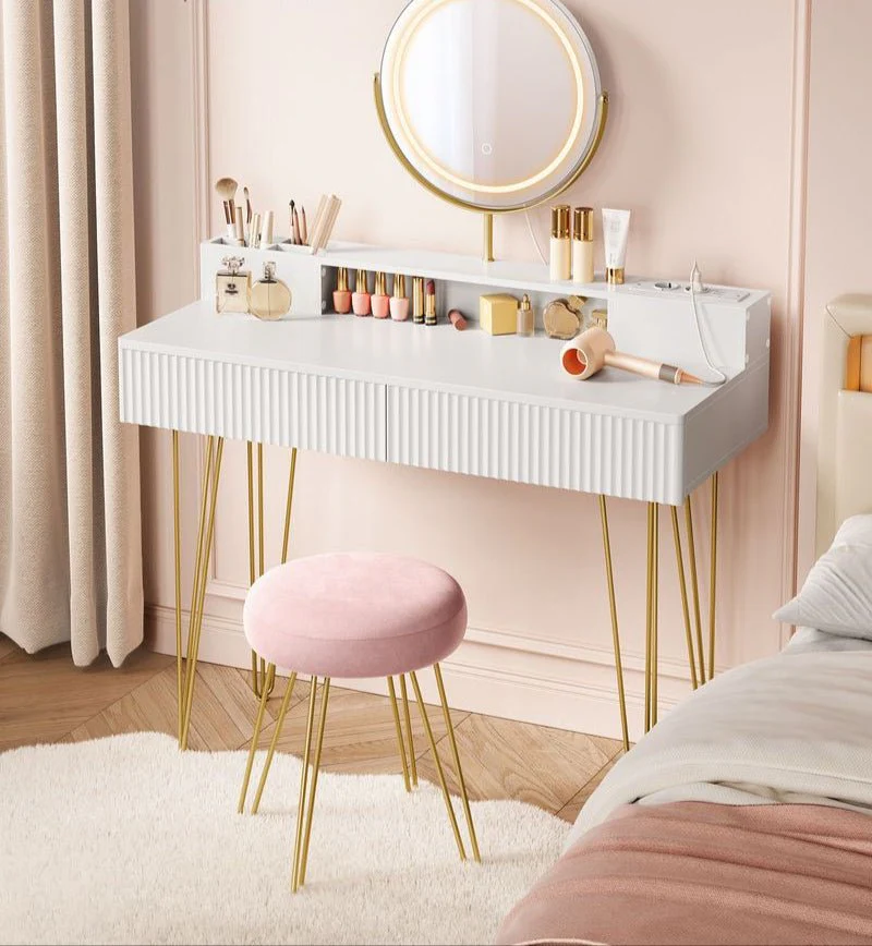 Kaptafel met Kruk - LED Verlichte Spiegel - Luxe Make-up Tafel - Image 3