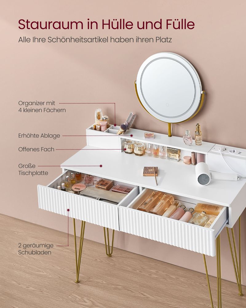 Kaptafel met Kruk - LED Verlichte Spiegel - Luxe Make-up Tafel - Image 6