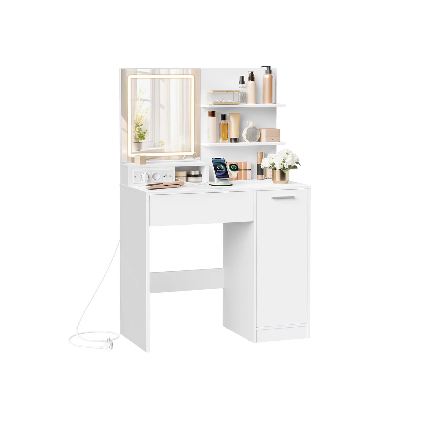 Kaptafel met LED-Spiegel en Stopcontacten – KAILYN-collectie