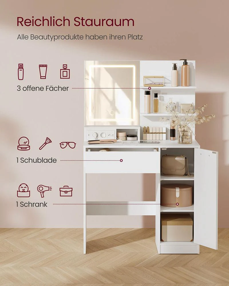 Kaptafel met LED-Spiegel en Stopcontacten – KAILYN-collectie - Image 3