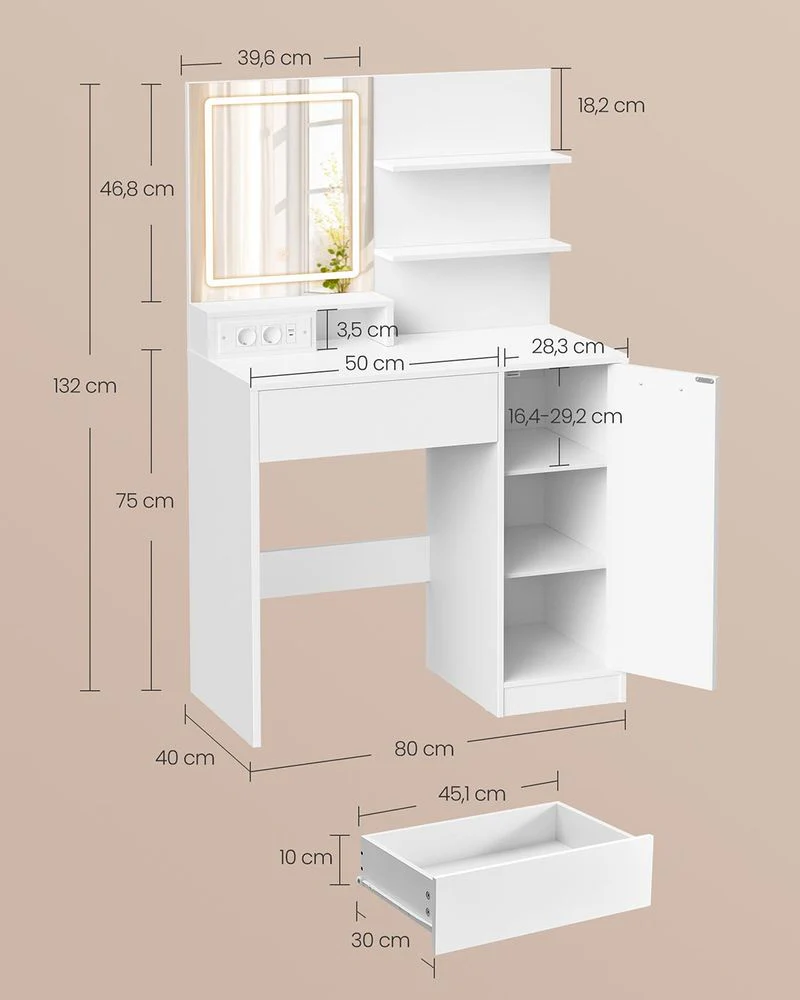 Kaptafel met LED-Spiegel en Stopcontacten – KAILYN-collectie - Image 6