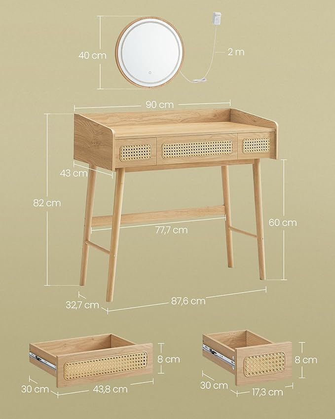 Kaptafel met Spiegel en Verlichting – Bohemian Design – 90 cm Breed – BOHO Collectie - Image 5