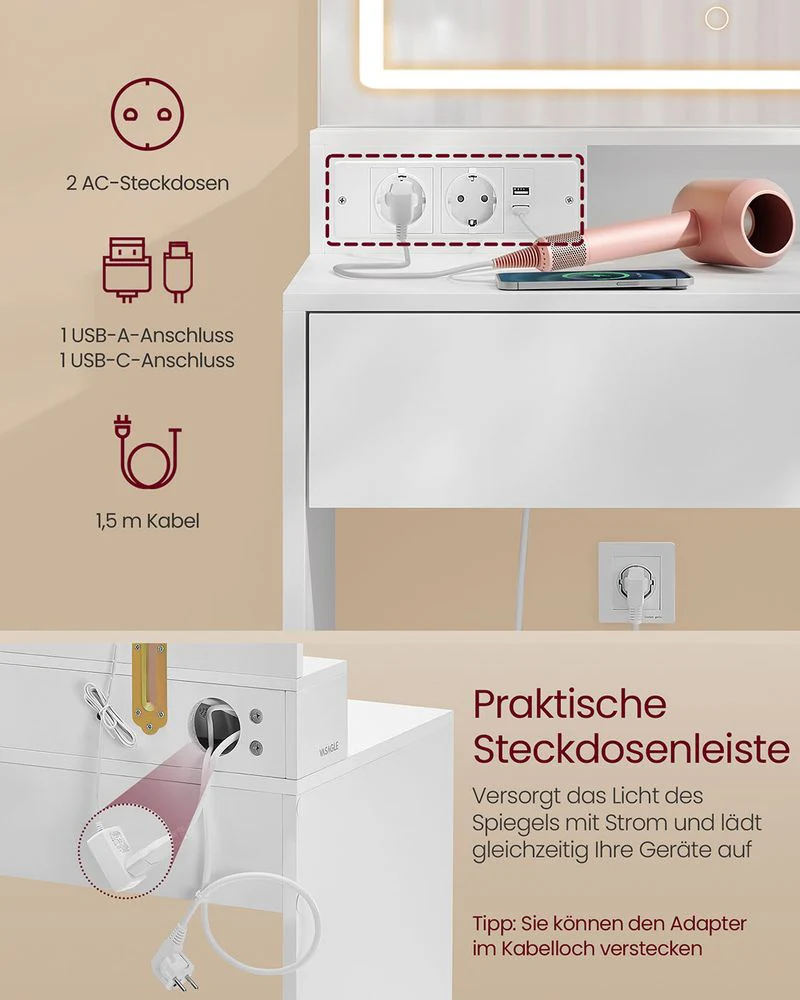 Moderne Kaptafel met Verlichting en Stopcontacten - USB-aansluiting - Image 5