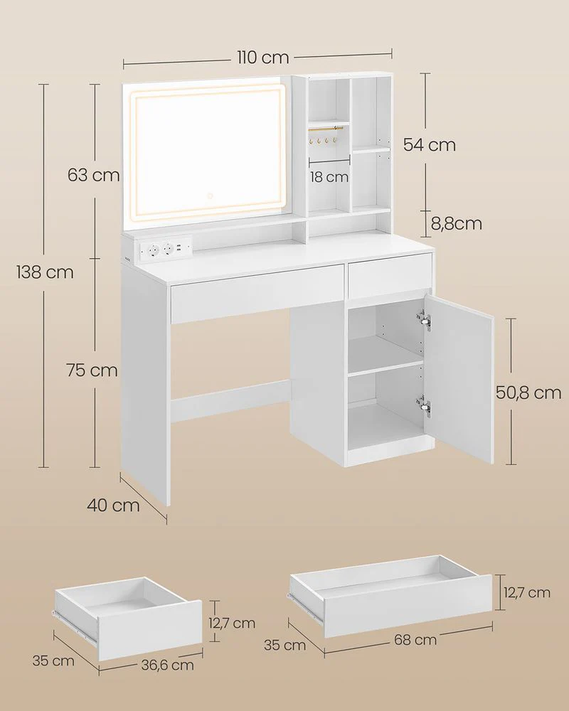 Moderne Kaptafel met Verlichting en Stopcontacten - USB-aansluiting - Image 7