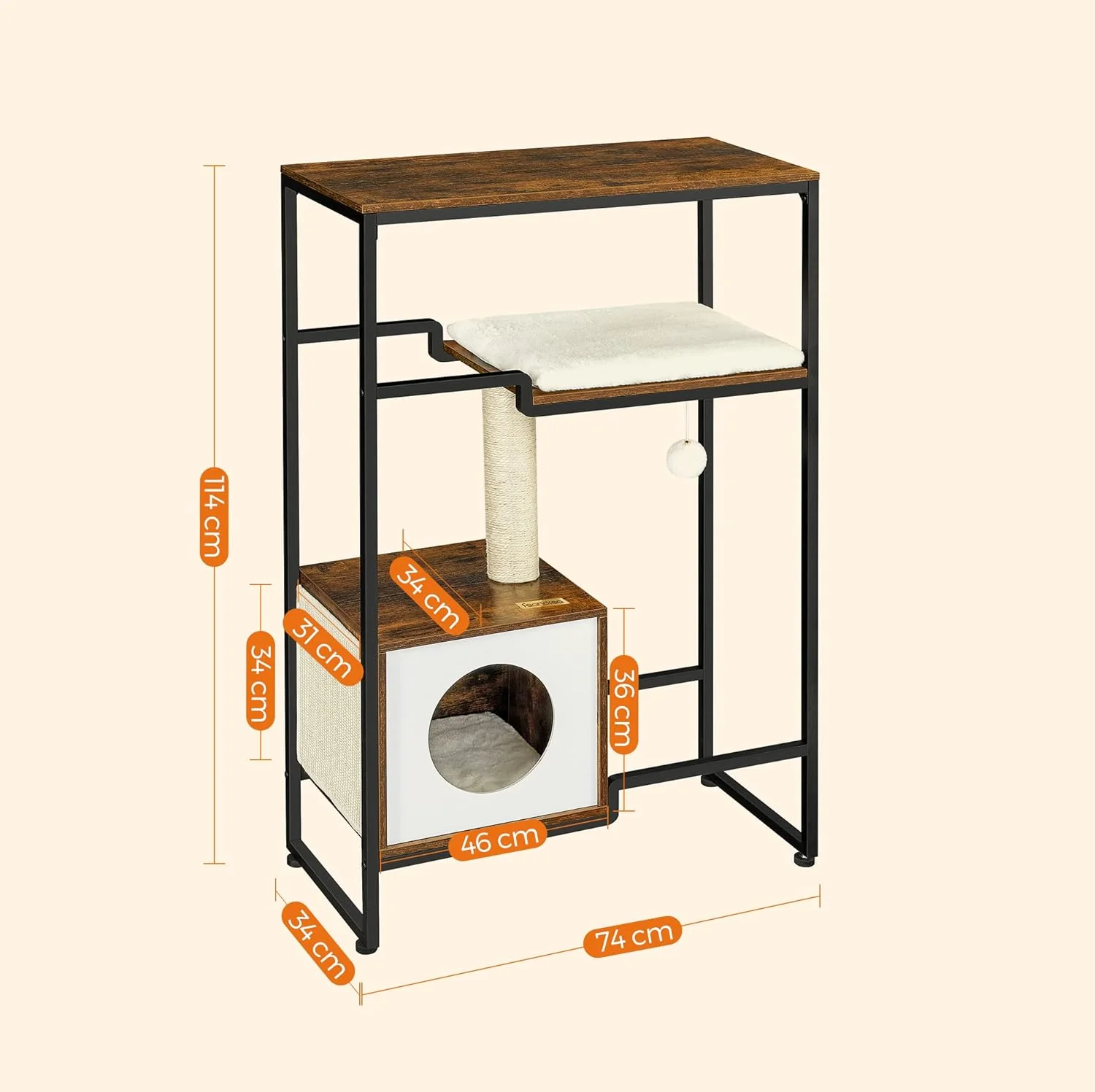 Kattenboom Kast met Krabfunctie – Met Platform, Kussen, Hol en Opbergblad – 114 cm Hoog - Image 3