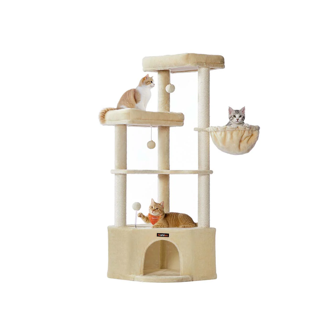 Kattenkrabpaal – Met Mand, Hol en Speelballen – 140 cm Hoog - Image 3